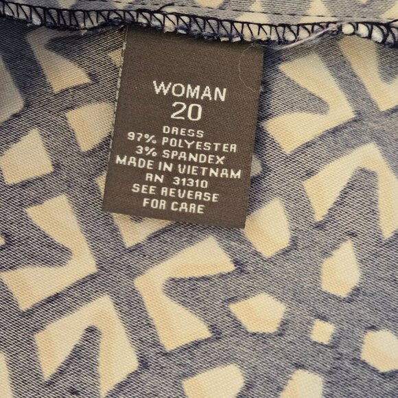 Roz & Ali Navy Blue Tan White Geometric Sleeveless A-Line Midi Dress Sz 20 - Picture 13 of 13